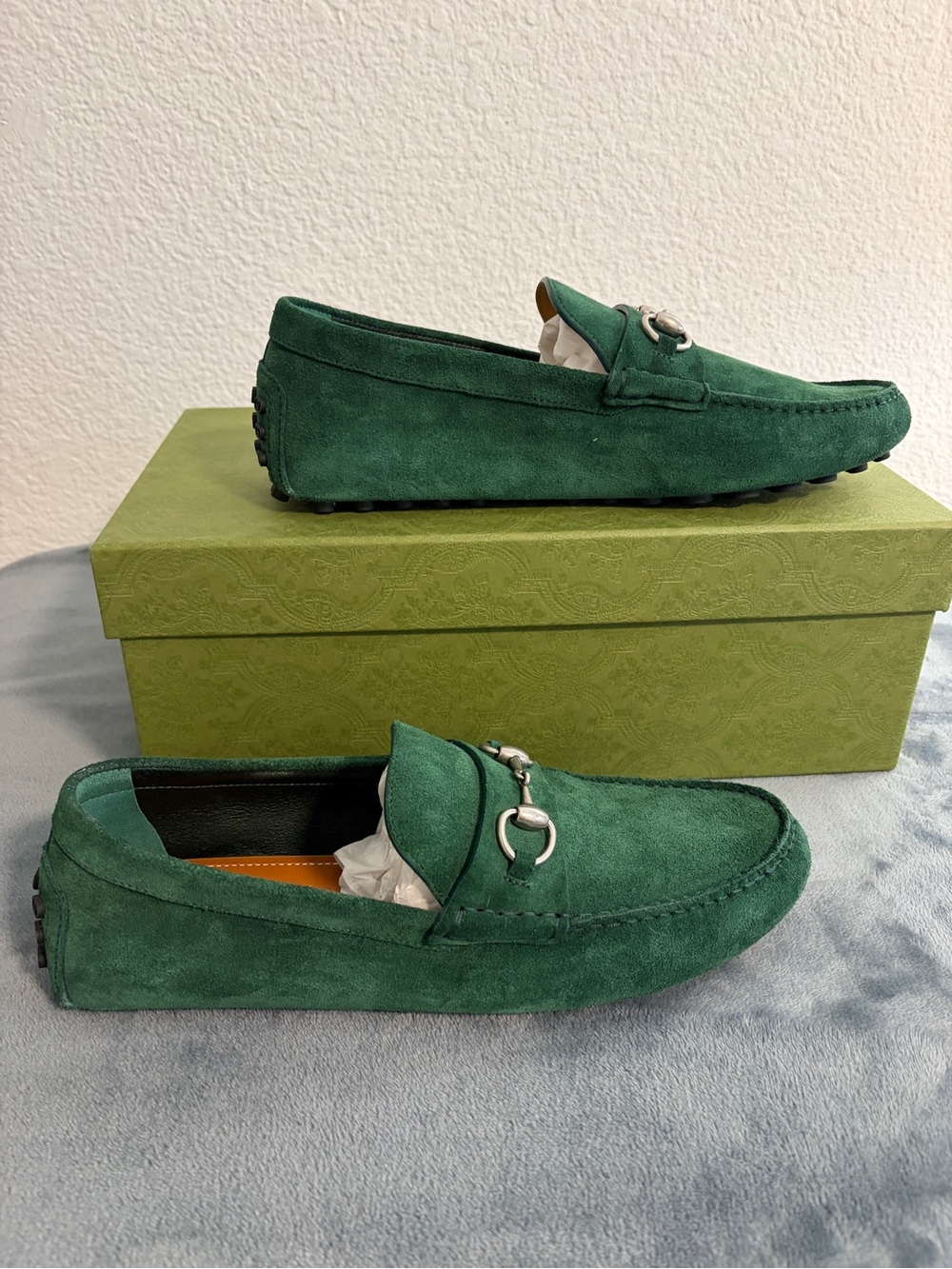Brand New Men’s Gucci Driver Horsebit Suede Vintage Green Sz 9.5 (US 10) - Picture 2 of 8